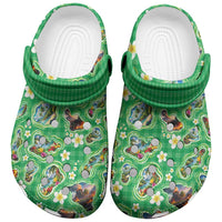 Hawaii Map with Plumeria Flower and Palaka Pattern Clogs Shoes Tropical Island Green Design