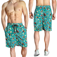 Hawaii Map with Plumeria Flower and Palaka Pattern Shorts for Men Tropical Island Teal Design