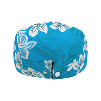 Hawaii Monstera Deliciosa Jeff Hat Blue Plumeria Polynesian Pattern - Polynesian Pride
