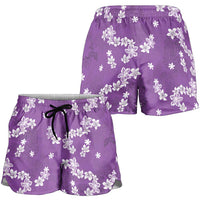 Hawaii Monstera Deliciosa Shorts for Women Purple Plumeria Polynesian Pattern - Polynesian Pride