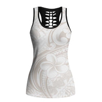Hawaii Plumeria Lokelani Pikake Lei Hollow Tank Top Sandy Beige Polynesian Tattoo