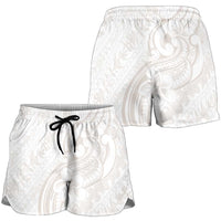 Hawaii Plumeria Lokelani Pikake Lei Shorts for Women Sandy Beige Polynesian Tattoo