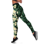 Hawaii Plumeria Tropical Leaves Leggings Monstera Calathea Palm Fronds