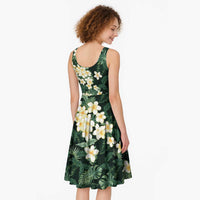 Hawaii Plumeria Tropical Leaves Midi Dress Monstera Calathea Palm Fronds