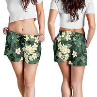 Hawaii Plumeria Tropical Leaves Shorts for Women Monstera Calathea Palm Fronds