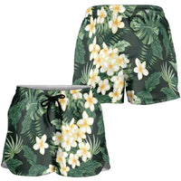 Hawaii Plumeria Tropical Leaves Shorts for Women Monstera Calathea Palm Fronds