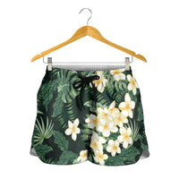 Hawaii Plumeria Tropical Leaves Shorts for Women Monstera Calathea Palm Fronds