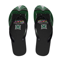 Hawaii Rainbow Warriors Flip Flops Polynesian Motif Black Color