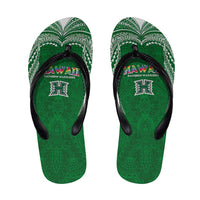 Hawaii Rainbow Warriors Flip Flops Polynesian Motif Green Color