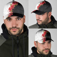 Hawaii Red Hibiscus Flowers Classic Cap Polynesian Pattern Half Black White Version LT03