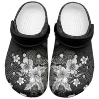 Hawaii Tapa Pattern With Black Hibiscus Clogs Shoes - Polynesian Pride