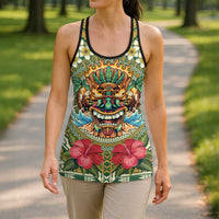 Hawaii Tiki Mask Personalized Hollow Tank Top Mele Kalikimaka i Iulai!