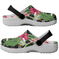 Hawaii Tropical Flowers Clogs Shoes Polynesian Tattoo Black