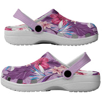 Hawaii Tropical Flowers Clogs Shoes Polynesian Tattoo Lavender