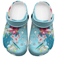 Hawaii Tropical Flowers Clogs Shoes Polynesian Tattoo Sky Blue