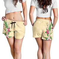 Hawaii Tropical Flowers Shorts for Women Polynesian Tattoo Buttermilk