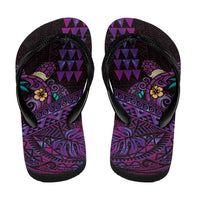 Hawaiian Abstract Sea Turtle Flip Flops Polynesian Tapa Art and Kakau Tattoo Purple WaterColor - Polynesian Pride