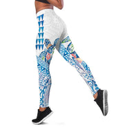 Hawaiian Abstract Sea Turtle Leggings Polynesian Tapa Art and Kakau Tattoo White WaterColor - Polynesian Pride