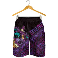 Hawaiian Abstract Sea Turtle Shorts for Men Polynesian Tapa Art and Kakau Tattoo Purple WaterColor - Polynesian Pride