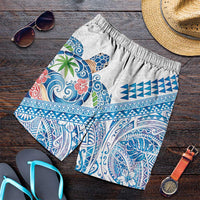 Hawaiian Abstract Sea Turtle Shorts for Men Polynesian Tapa Art and Kakau Tattoo White WaterColor - Polynesian Pride