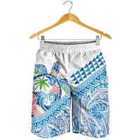 Hawaiian Abstract Sea Turtle Shorts for Men Polynesian Tapa Art and Kakau Tattoo White WaterColor - Polynesian Pride