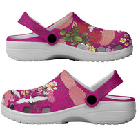 Hawaiian and Japanese Culture Together Clogs Shoes Pink Ohia Lehua Plumeria and Sakura Blooming - Polynesian Pride