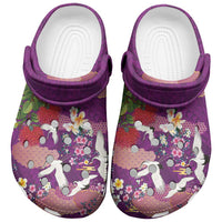 Hawaiian and Japanese Culture Together Clogs Shoes Purple Ohia Lehua Plumeria and Sakura Blooming - Polynesian Pride