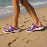 Hawaiian and Japanese Culture Together Clogs Shoes Purple Ohia Lehua Plumeria and Sakura Blooming - Polynesian Pride