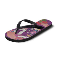 Hawaiian and Japanese Culture Together Flip Flops Purple Ohia Lehua Plumeria and Sakura Blooming - Polynesian Pride