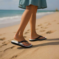 Hawaiian and Japanese Culture Together Flip Flops Tribal Motifs with Lei and Japanese Sakura Pattern