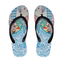Hawaiian and Japanese Culture Together Flip Flops Tropical Honu with Japanese Elements Blue Color