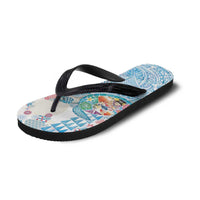 Hawaiian and Japanese Culture Together Flip Flops Tropical Honu with Japanese Elements Blue Color