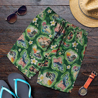 Hawaiian and Japanese Culture Together Shorts for Men Hawaiian Island Shapes with Japanese Landscape Green Color LT03 Green - Polynesian Pride