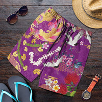 Hawaiian and Japanese Culture Together Shorts for Men Kakau Tribal Pattern and Irezumi Art Purple Color