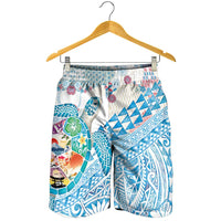 Hawaiian and Japanese Culture Together Shorts for Men Tropical Honu with Japanese Elements Blue Color