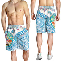 Hawaiian and Japanese Culture Together Shorts for Men Tropical Honu with Japanese Elements Blue Color