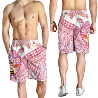 Hawaiian and Japanese Culture Together Shorts for Men Tropical Honu with Japanese Elements Pink Color