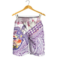 Hawaiian and Japanese Culture Together Shorts for Men Tropical Honu with Japanese Elements Purple Color