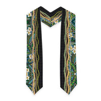 Hawaiian Art Flower Tribal with Lei Graduation Stole Palaka Pattern Black Color