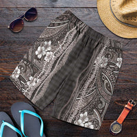 Hawaiian Art Flower Tribal with Lei Shorts for Men Palaka Pattern Grayscale - Polynesian Pride