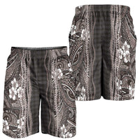 Hawaiian Art Flower Tribal with Lei Shorts for Men Palaka Pattern Grayscale - Polynesian Pride