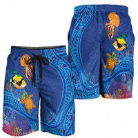 Hawaiian Funny Fruits Sea Animals Shorts for Men Mango Reef Triggerfish and Pineapple Turtle and Mandarin Jellyfish