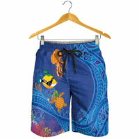 Hawaiian Funny Fruits Sea Animals Shorts for Men Mango Reef Triggerfish and Pineapple Turtle and Mandarin Jellyfish