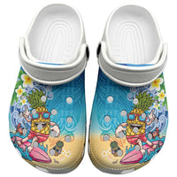 Hawaiian Funny Pineapple Surfing Clogs Shoes Beach with Tribal Kakau and Plumeria