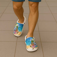 Hawaiian Funny Pineapple Surfing Clogs Shoes Beach with Tribal Kakau and Plumeria