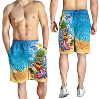 Hawaiian Funny Pineapple Surfing Shorts for Men Beach with Tribal Kakau and Plumeria