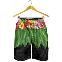 Hawaiian Hula Skirt Style Shorts for Men Tropical Flowers and Leaves - Polynesian Pride
