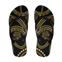 Hawaiian Kakau Art and Hisbiscus Tattoo Flip Flops Tribal Pattern-Gold Style - Polynesian Pride