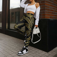 Hawaiian Kakau Art and Hisbiscus Tattoo Jogger Pants Tribal Pattern-Gold Style - Polynesian Pride