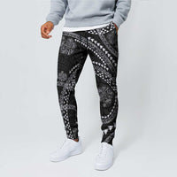 Hawaiian Kakau Art and Hisbiscus Tattoo Jogger Pants Tribal Pattern-Silver Style - Polynesian Pride